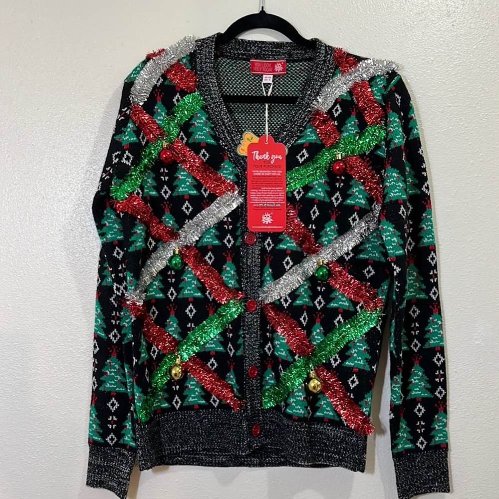 You Look Ugly Today Christmas sweater cardigan. NWT. Size XS/S